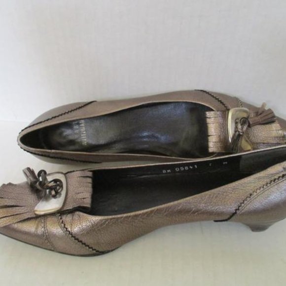 **Stuart Weitzman Metallic Flats Pewter Dark Gold Pointed Toe Tassel - Picture 10 of 11